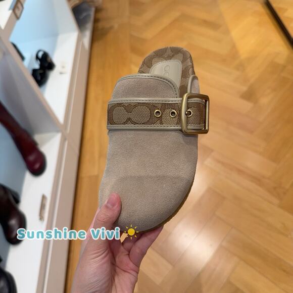 NWT Coach Woman's Archival Buckle Clog Shoes Oat Suede and Signature CCO05 us 8 - Picture 1 of 11